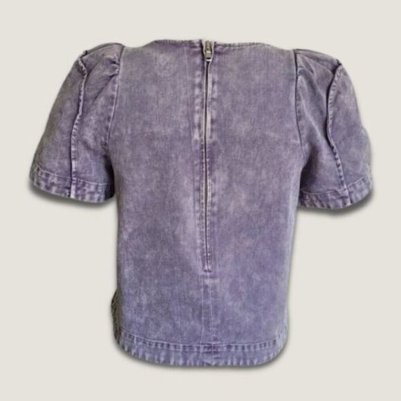 Sea New York Idun Denim Puff-Sleeve Top Lilac | Size 0 Kristen Bell–Inspired - Picture 4 of 12